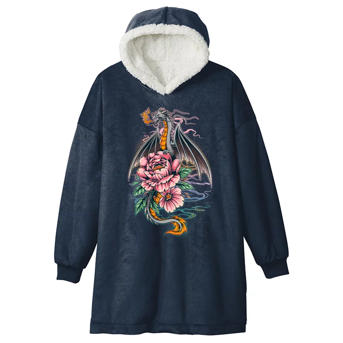 Springtime Floral Fire Dragon Hooded Wearable Blanket