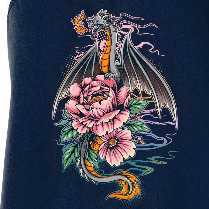 Springtime Floral Fire Dragon Women's Racerback Tank