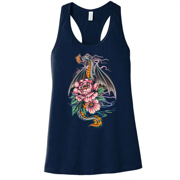 Springtime Floral Fire Dragon Women's Racerback Tank