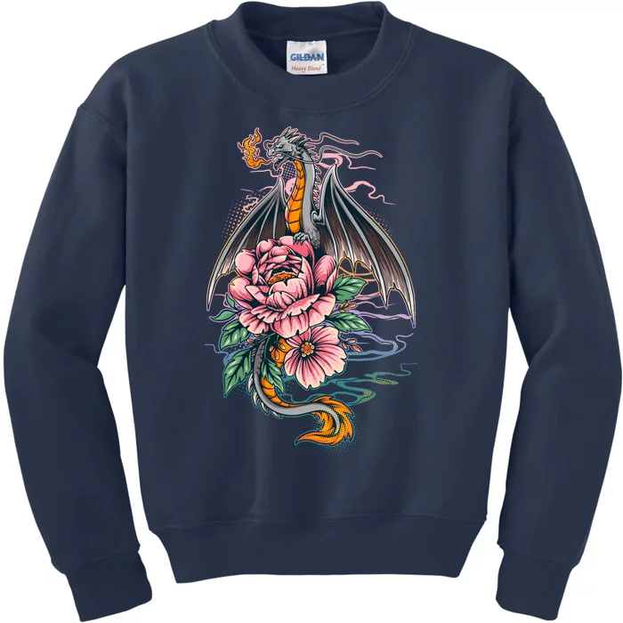 Springtime Floral Fire Dragon Kids Sweatshirt