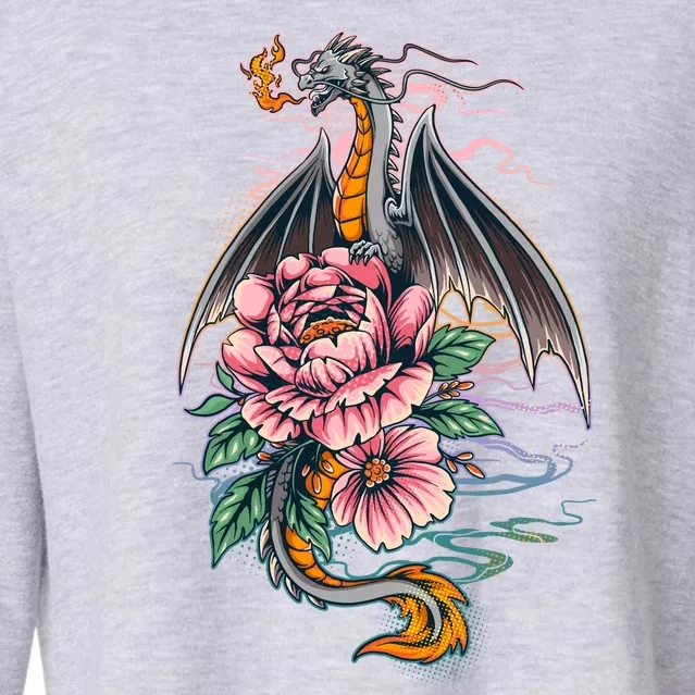 Springtime Floral Fire Dragon Cropped Pullover Crew