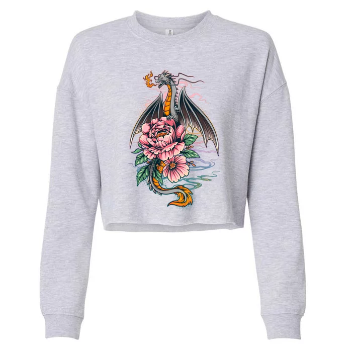 Springtime Floral Fire Dragon Cropped Pullover Crew