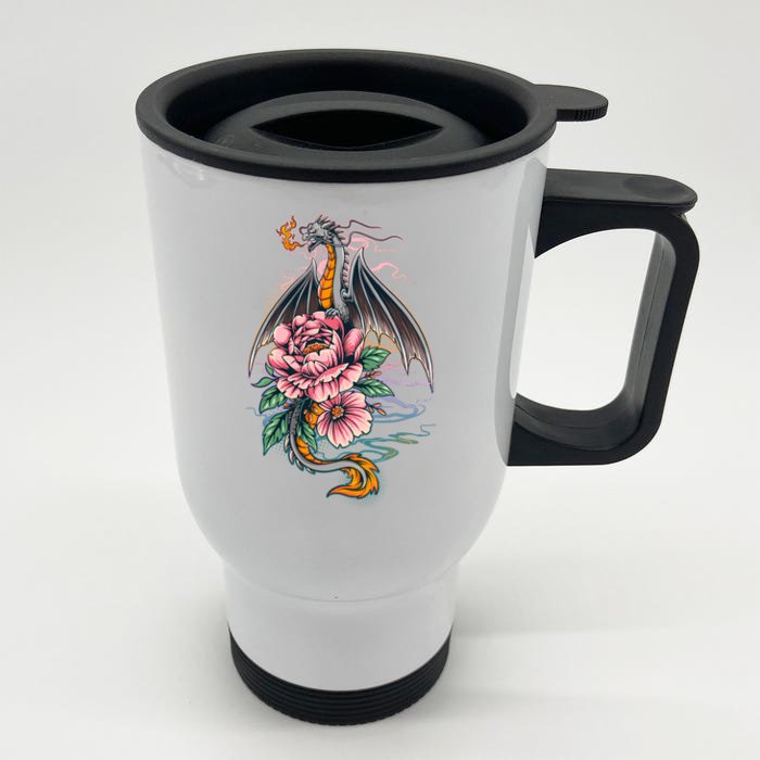 Springtime Floral Fire Dragon Front & Back Stainless Steel Travel Mug