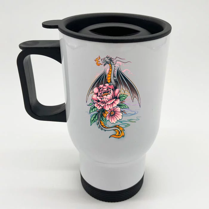 Springtime Floral Fire Dragon Front & Back Stainless Steel Travel Mug