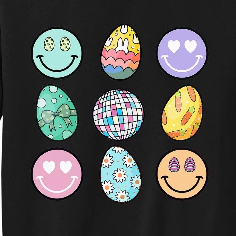 Smile Face Floral Easter Eggs Groovy Disco Happy Easter Day Sweatshirt