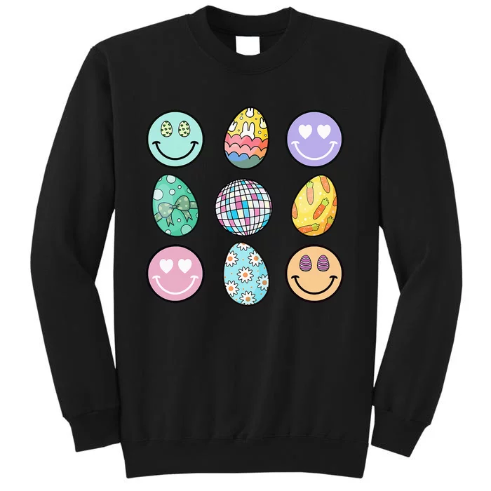 Smile Face Floral Easter Eggs Groovy Disco Happy Easter Day Sweatshirt