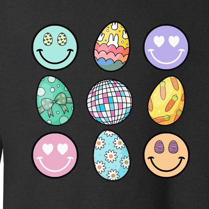 Smile Face Floral Easter Eggs Groovy Disco Happy Easter Day Toddler Sweatshirt