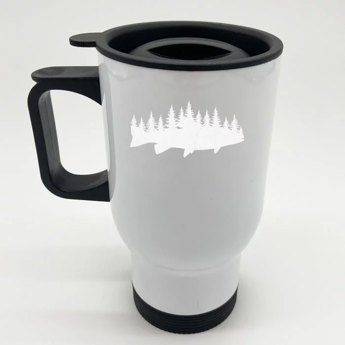 Steelhead Fishing Forest Treeline Trout Fisherman Gift Front & Back Stainless Steel Travel Mug