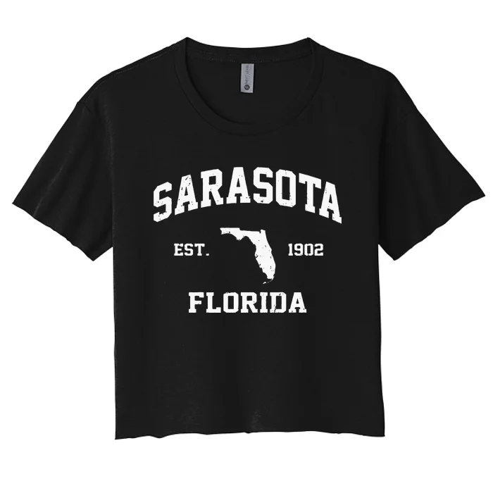 Sarasota Florida FL Vintage State Athletic Style Women's Crop Top Tee