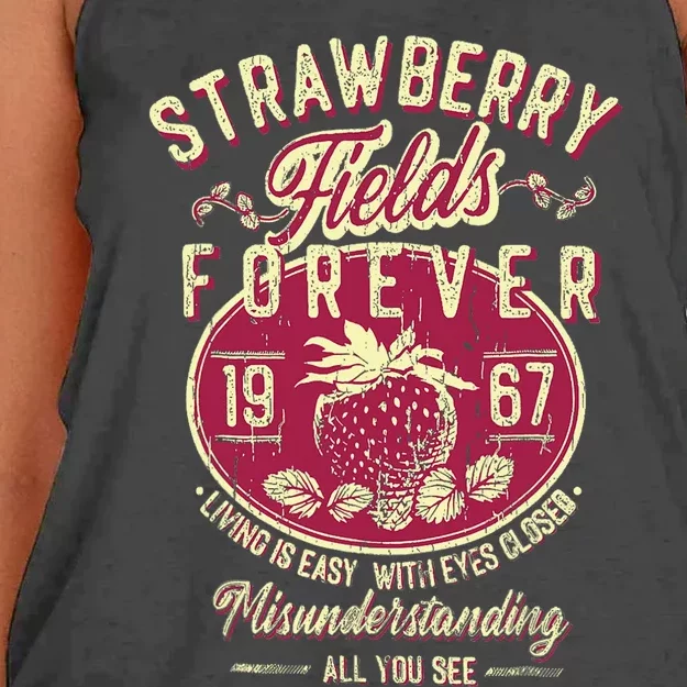 Strawberry Fields Forever Gift For Music Lovers Women's Knotted Racerback Tank