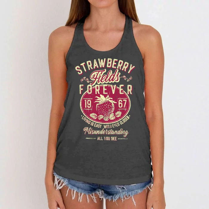 Strawberry Fields Forever Gift For Music Lovers Women's Knotted Racerback Tank