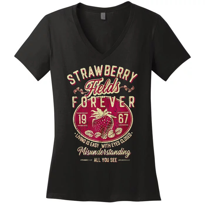 Strawberry Fields Forever Strawberry Fields Women's V-Neck T-Shirt