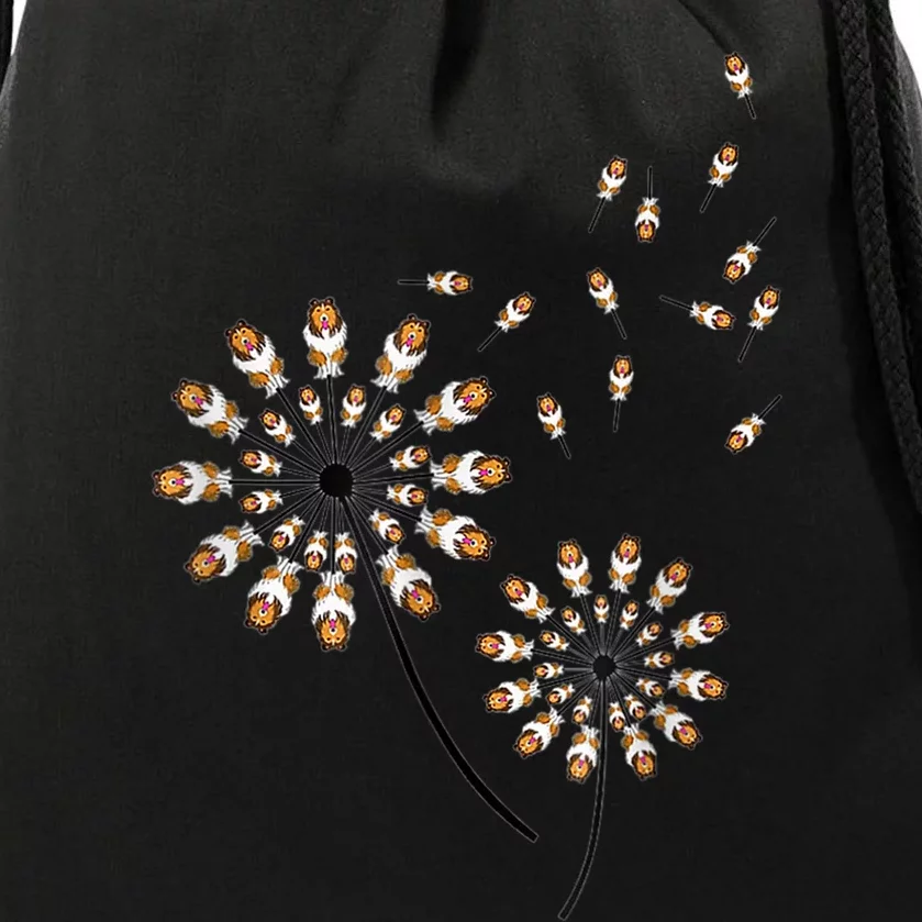 Sheltie Flower Fly Dandelion Funny Dog Lover For Mom Drawstring Bag