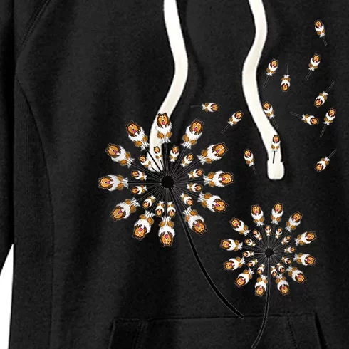 Sheltie Flower Fly Dandelion Funny Dog Lover For Mom Women's Fleece Hoodie