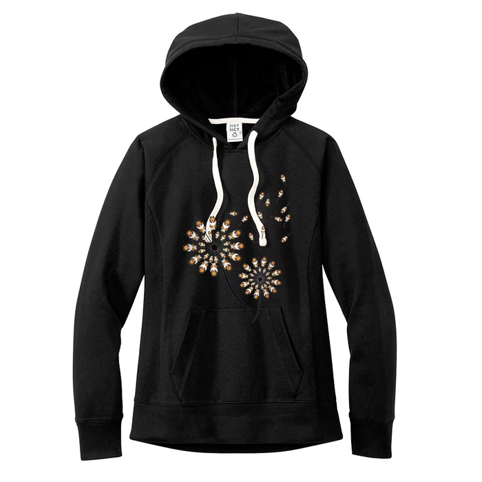 Sheltie Flower Fly Dandelion Funny Dog Lover For Mom Women's Fleece Hoodie