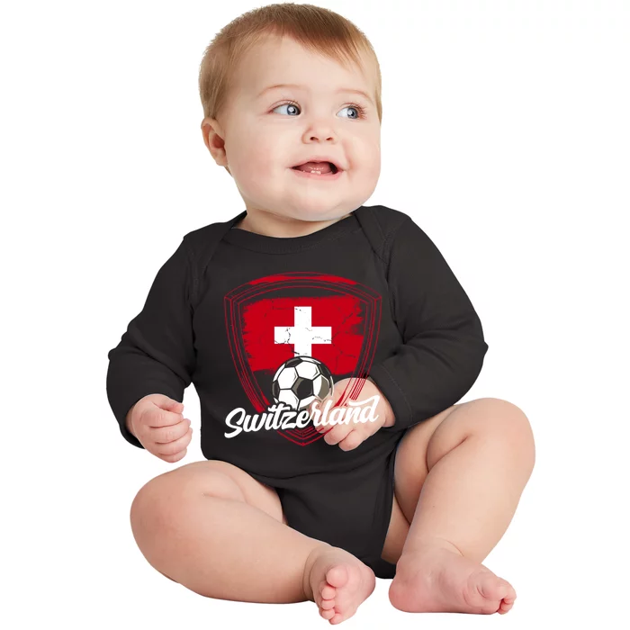 Switzerland Flag Football Vintage Soccer Team Pride Swiss Baby Long Sleeve Bodysuit