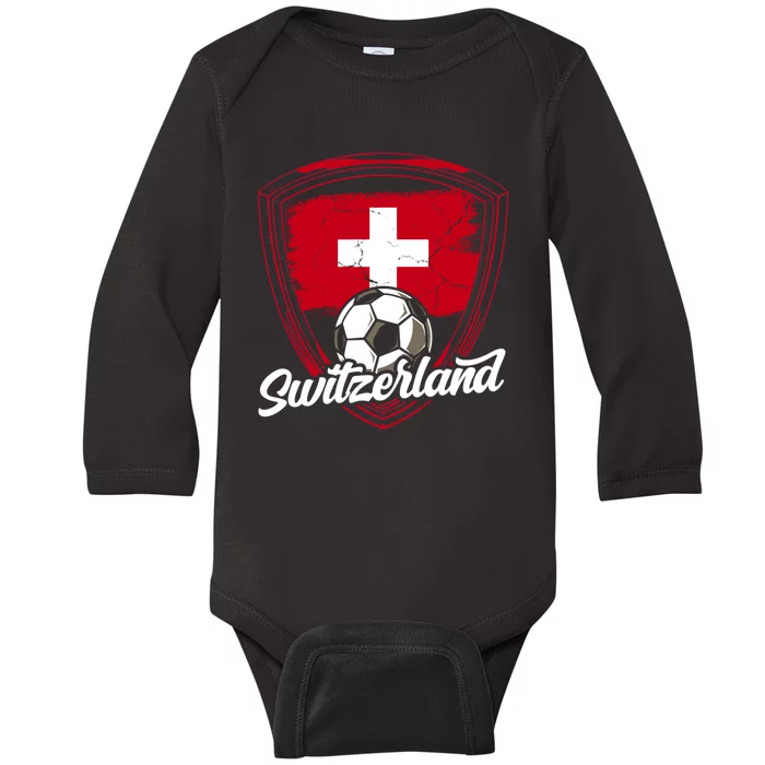 Switzerland Flag Football Vintage Soccer Team Pride Swiss Baby Long Sleeve Bodysuit