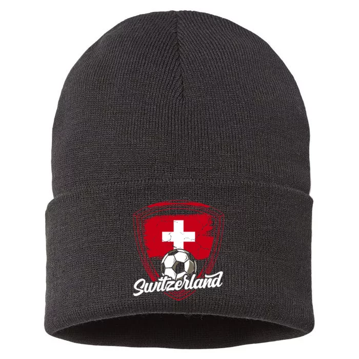 Switzerland Flag Football Vintage Soccer Team Pride Swiss Sustainable Knit Beanie