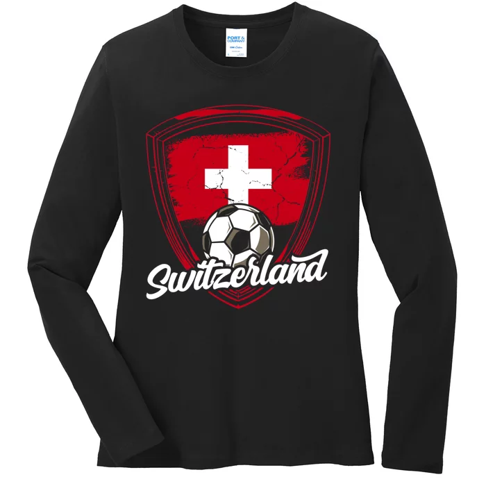 Switzerland Flag Football Vintage Soccer Team Pride Swiss Ladies Long Sleeve Shirt