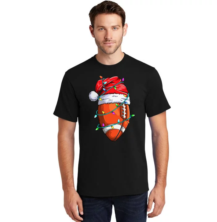 Santa Football Festive Christmas Sports Gear Tall T-Shirt