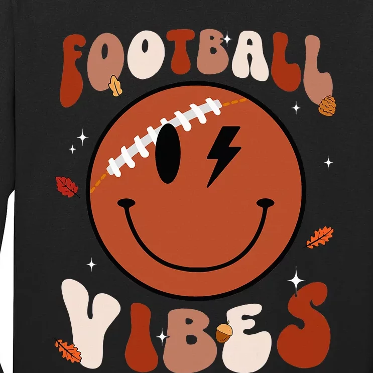 Smile Face Football Vibes Tis The Season Fall Thanksgiving Tall Long Sleeve T-Shirt