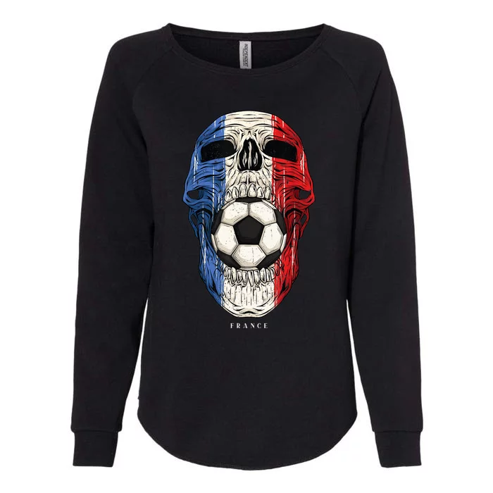 Skull France Football Soccer Jersey French Flag Womens California Wash Sweatshirt