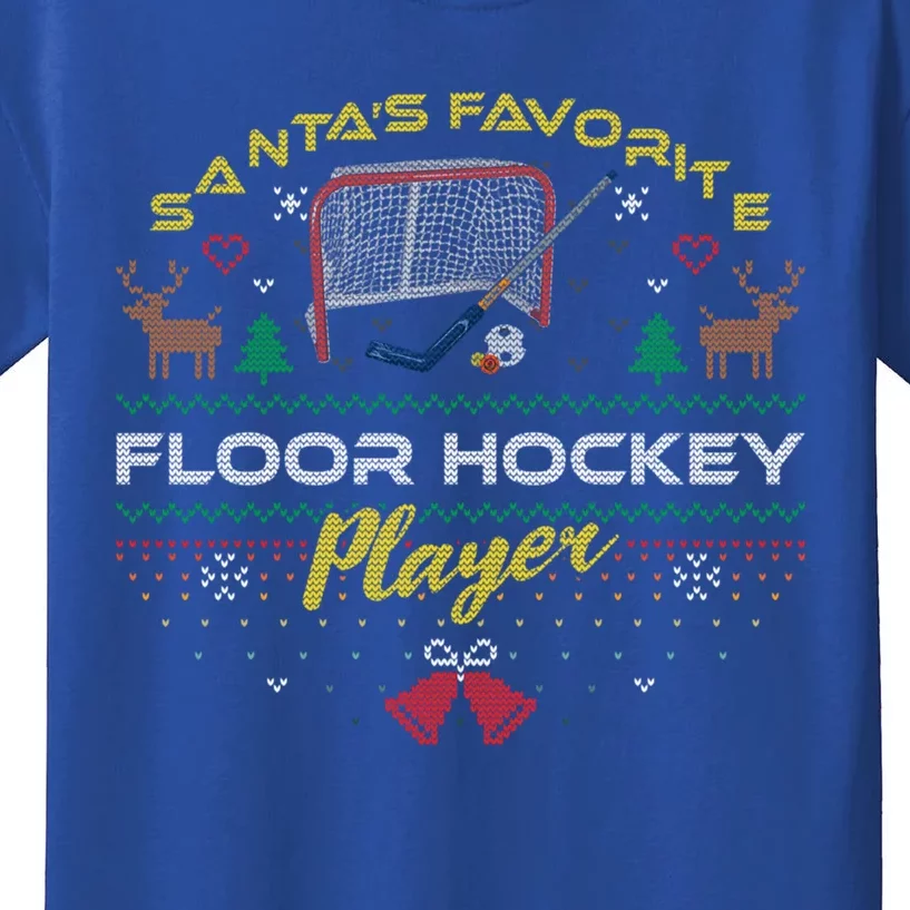 Santas Favorite Floor Hockey Player Ugly Christmas Sweater Gift Kids T-Shirt