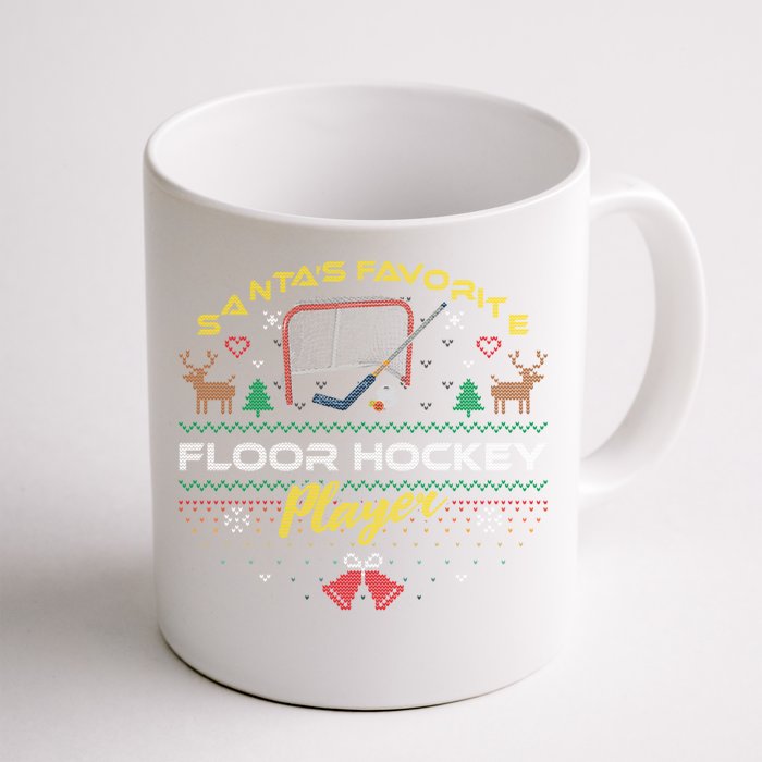 Santas Favorite Floor Hockey Player Ugly Christmas Sweater Gift Front & Back Coffee Mug