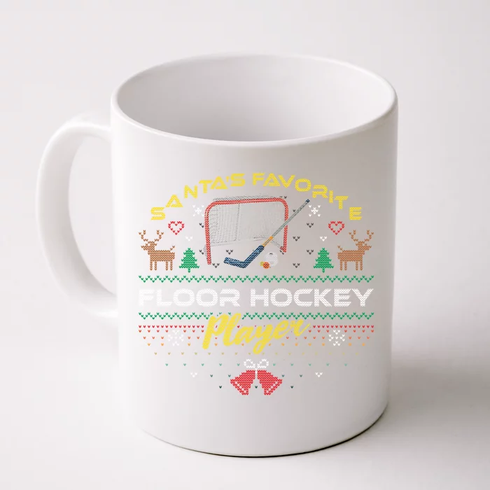 Santas Favorite Floor Hockey Player Ugly Christmas Sweater Gift Front & Back Coffee Mug