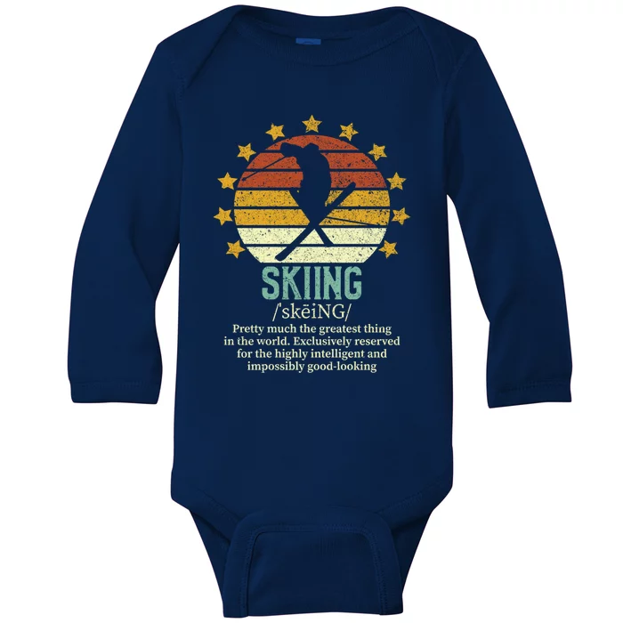 Skiing Funny Fake Definition Ski Lover Downhill Skier Gift Baby Long Sleeve Bodysuit