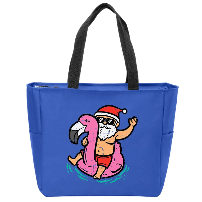 Santa Flamingo Floatie Funny Christmas In July Summer Xmas Zip Tote Bag