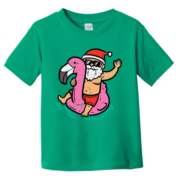 Santa Flamingo Floatie Funny Christmas In July Summer Xmas Toddler T-Shirt