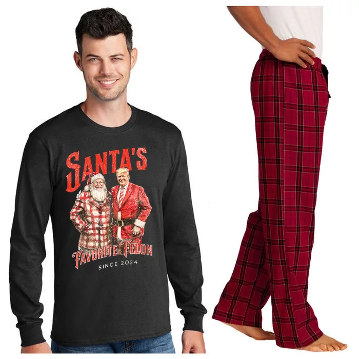 SantaS Favorite Felon Since 2024 Christmas Xmas Funny Trump Gift Long Sleeve Pajama Set