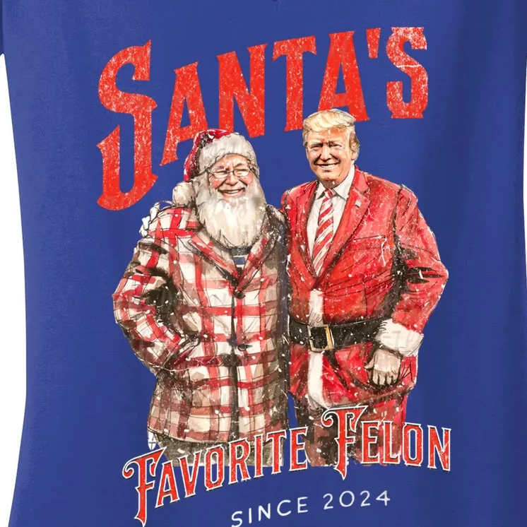 SantaS Favorite Felon Since 2024 Christmas Xmas Funny Trump Gift Women's V-Neck T-Shirt