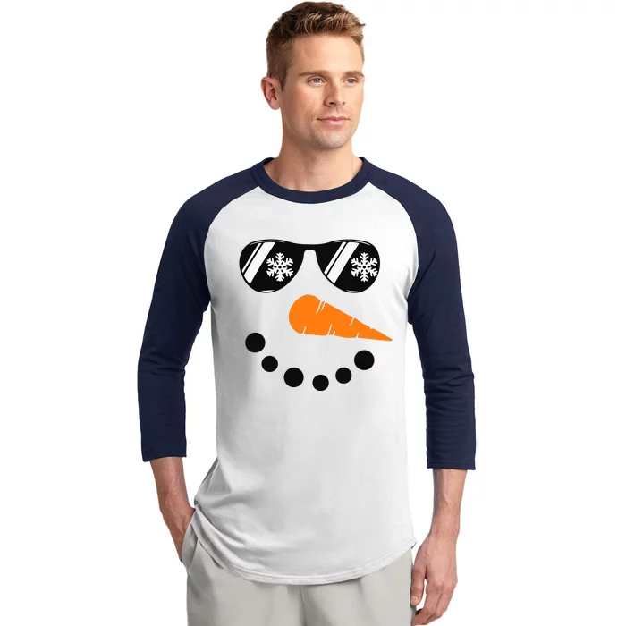 Snowman Face Family Christmas Matching Costume Baseball Sleeve Shirt