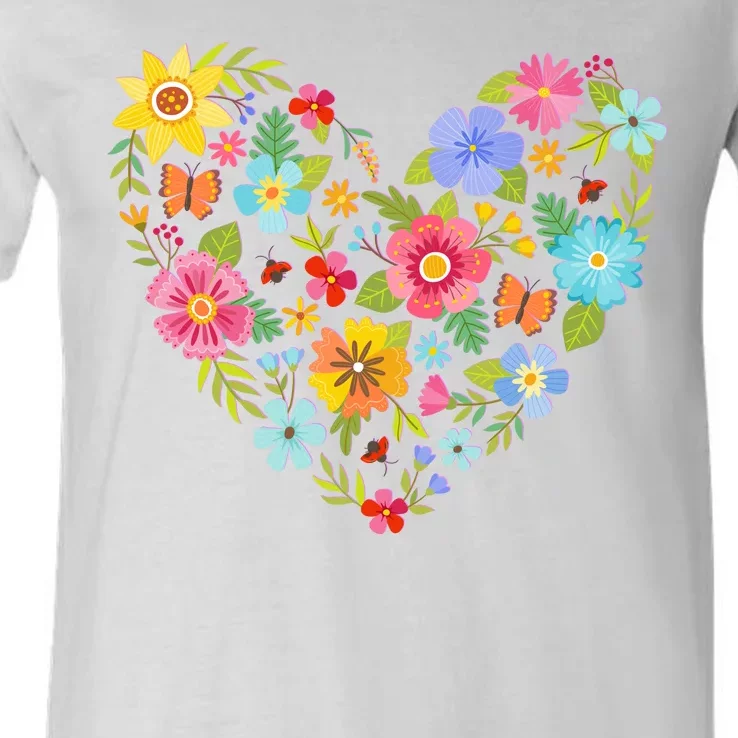 Springtime Flowers Floral Heart V-Neck T-Shirt