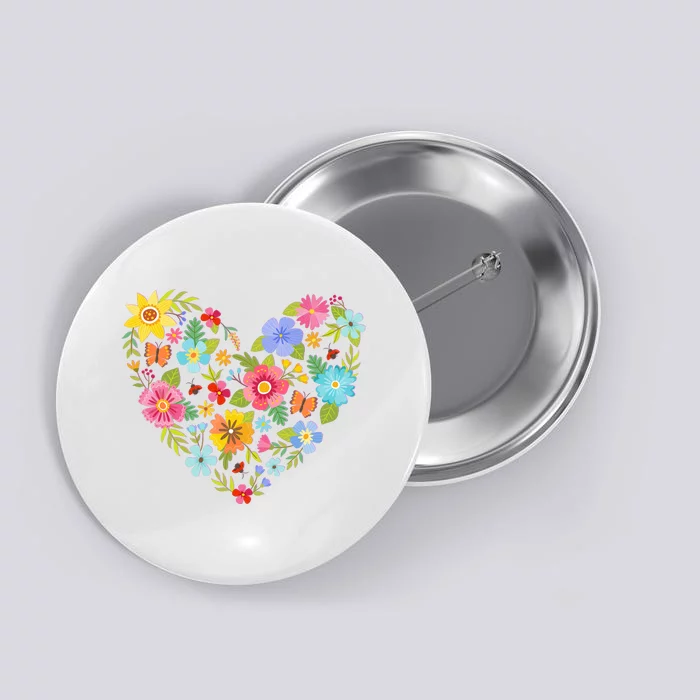 Springtime Flowers Floral Heart Button