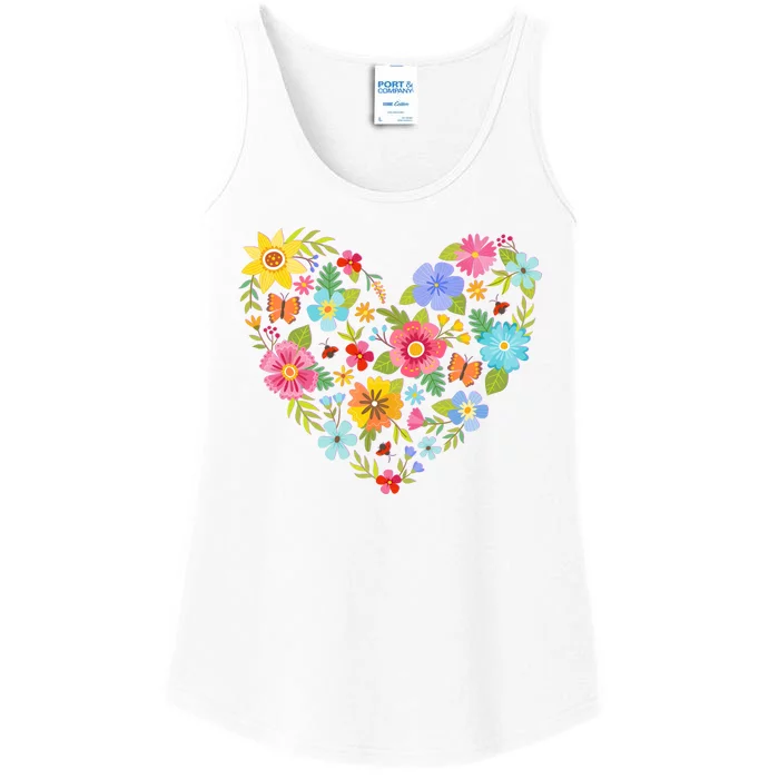 Springtime Flowers Floral Heart Ladies Essential Tank