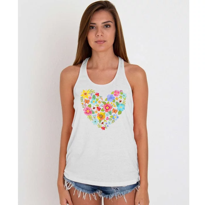 Springtime Flowers Floral Heart Women's Knotted Racerback Tank