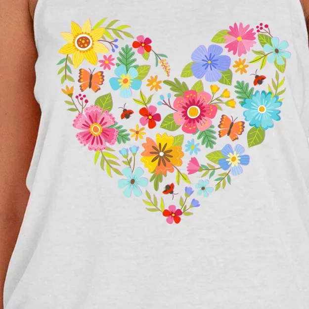 Springtime Flowers Floral Heart Women's Knotted Racerback Tank