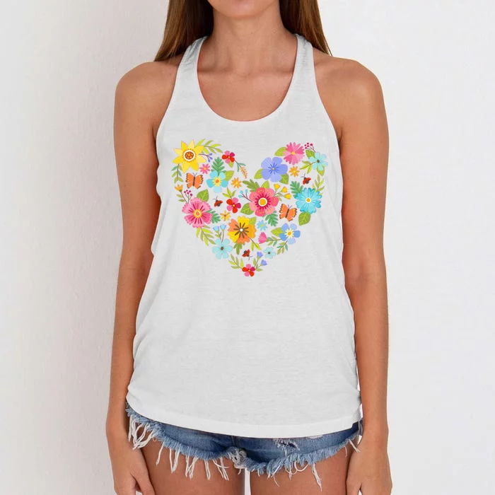 Springtime Flowers Floral Heart Women's Knotted Racerback Tank