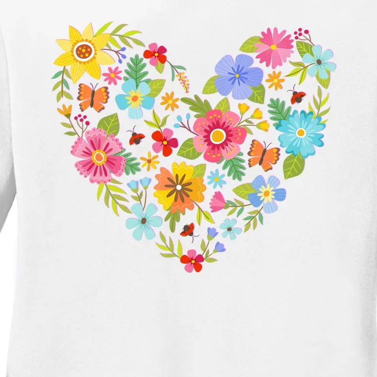 Springtime Flowers Floral Heart Ladies Long Sleeve Shirt