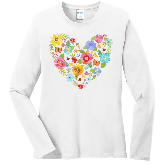 Springtime Flowers Floral Heart Ladies Long Sleeve Shirt