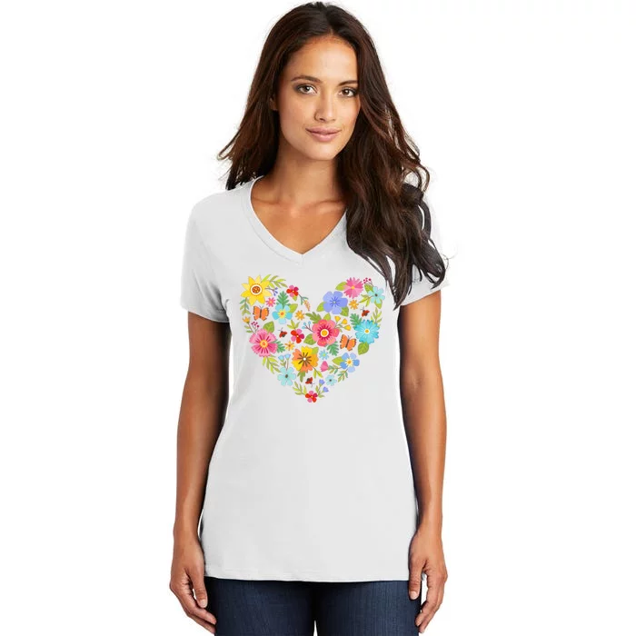 Springtime Flowers Floral Heart Women's V-Neck T-Shirt