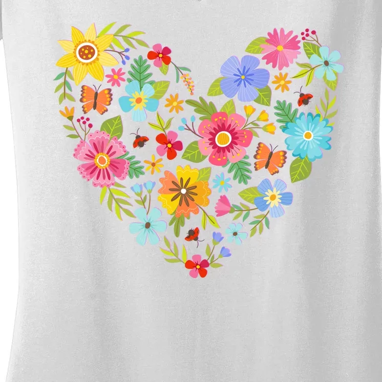 Springtime Flowers Floral Heart Women's V-Neck T-Shirt