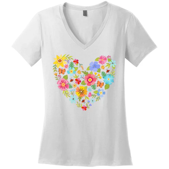 Springtime Flowers Floral Heart Women's V-Neck T-Shirt