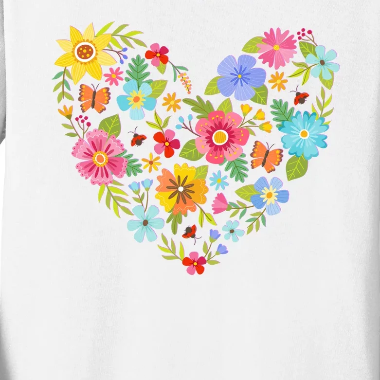 Springtime Flowers Floral Heart Kids Long Sleeve Shirt