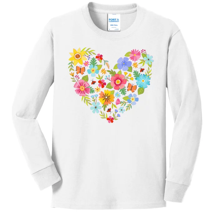 Springtime Flowers Floral Heart Kids Long Sleeve Shirt