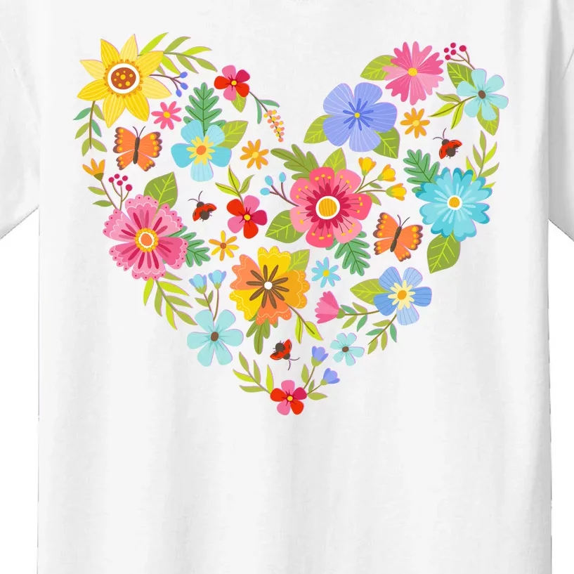 Springtime Flowers Floral Heart Kids T-Shirt