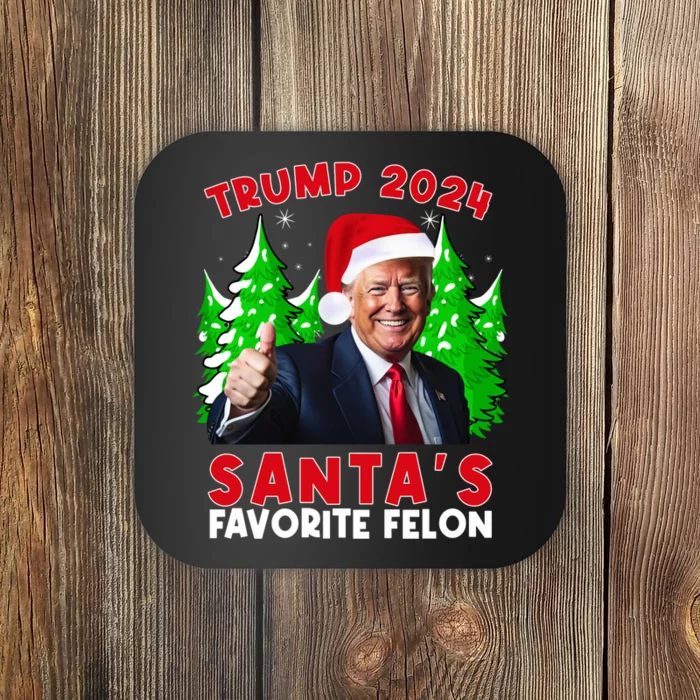 SantaS Favorite Felon Funny Christmas Trump Santa Hat Coaster